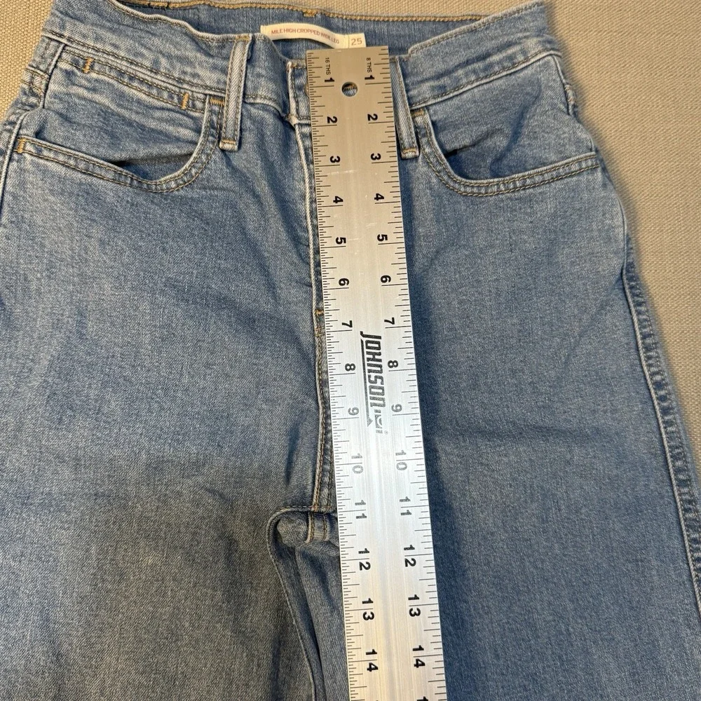 Levi's Mile High Wide Leg Cropped Jeans Womens Size 25 Blue Button Fly Preppy - Picture 8 of 10